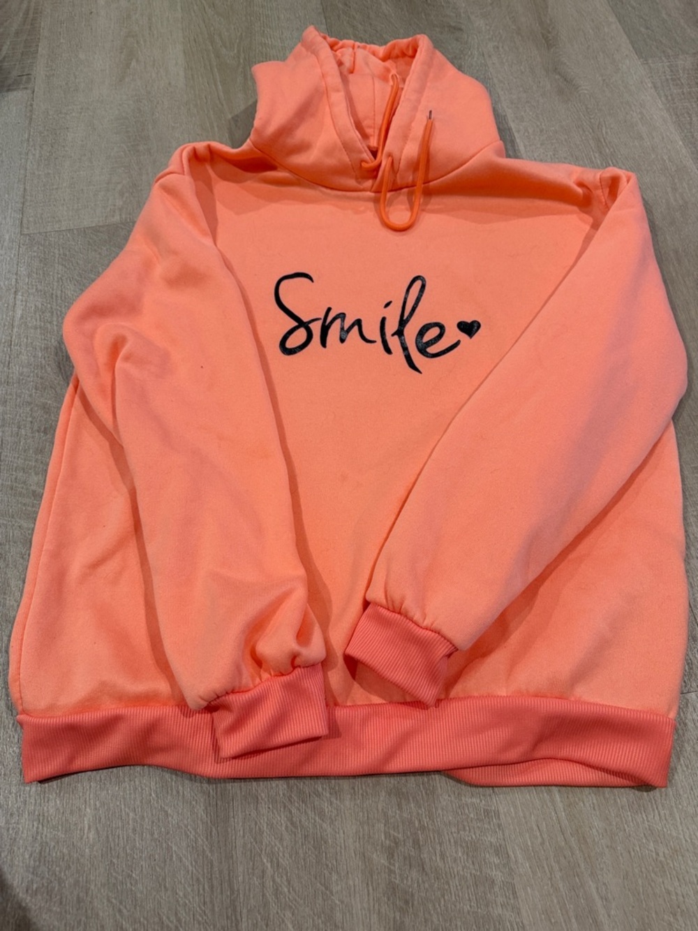Coral 'Smile' Pullover Hoodie with Heart Graphic